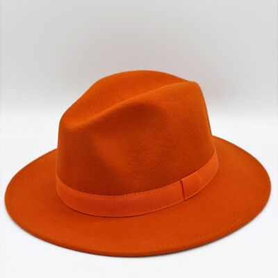 Cappello Fedora Classico in Lana con Nastro Coccio