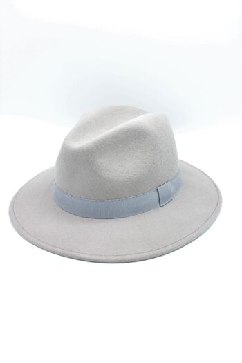 Chapeau Fedora en laine classique avec ruban Gris Clair 3