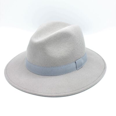 Classic Wool Fedora Hat with Ribbon Light Gray