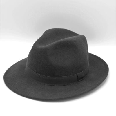 Klassischer Fedora-Hut aus Wolle mit Bandgrau