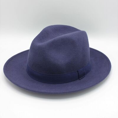 Classic Wool Fedora Hat with Indigo Ribbon