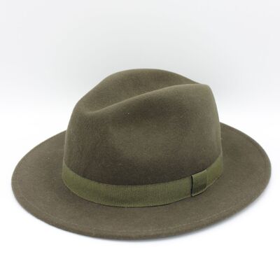 Classic Wool Fedora Hat with Khaki Ribbon
