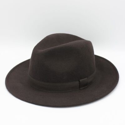 Classic Wool Fedora Hat with Ribbon Brown
