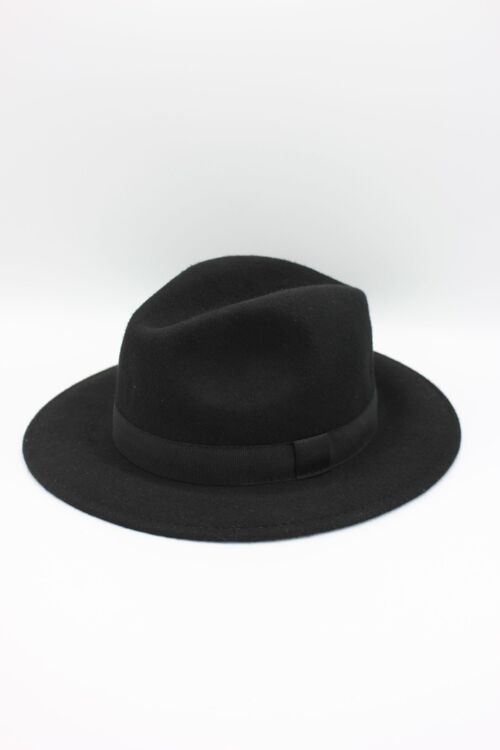 Chapeau Fedora en laine classique avec ruban Noir