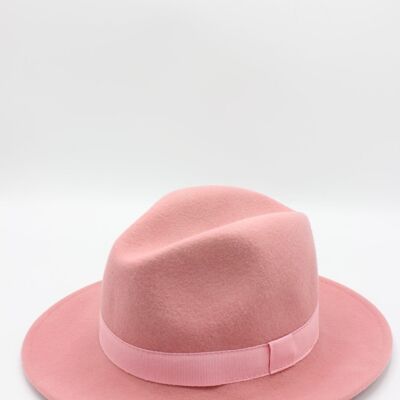 Chapeau Fedora en laine classique avec ruban Rosa