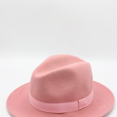 Sombrero Fedora Clásico de Lana con Cinta Rosa