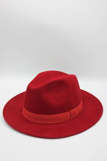 Chapeau Fedora en laine classique avec ruban Rouge 2