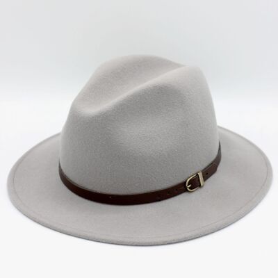 Cappello Fedora Classico in Lana con Cintura - Grigio Chiaro