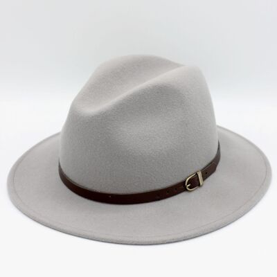 Classic Wool Fedora Hat with Belt - Light Gray