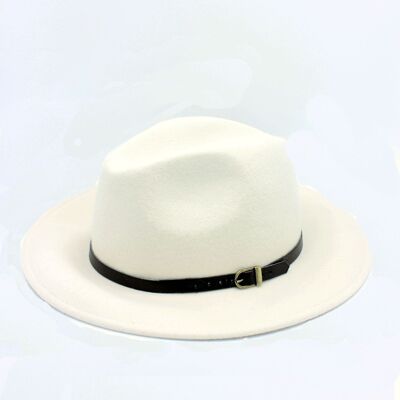 Klassischer Fedora-Hut aus Wolle mit Gürtel - Bianco