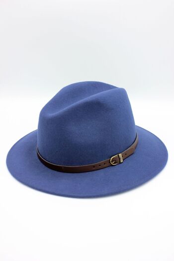 Chapeau Fedora en laine classique avec ceinture - Bleu Royal 4