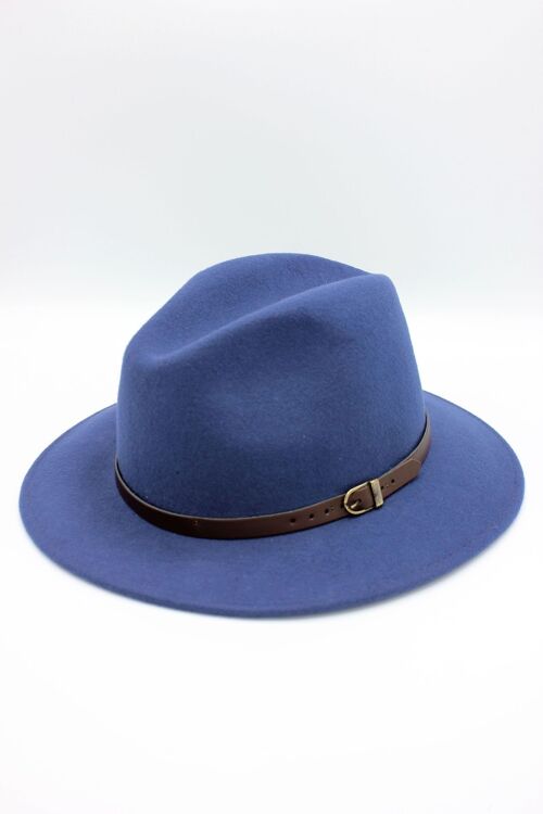 Chapeau Fedora en laine classique avec ceinture - Bleu Royal