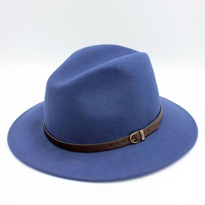 Klassischer Fedora-Hut aus Wolle mit Gürtel - Königsblau