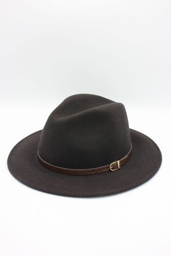 Chapeau Fedora en laine classique avec ceinture - Marron 2