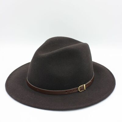 Chapeau Fedora en laine classique avec ceinture - Marron