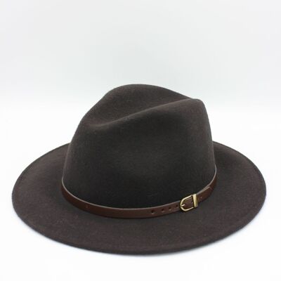 Classic Wool Fedora Hat with Belt - Brown