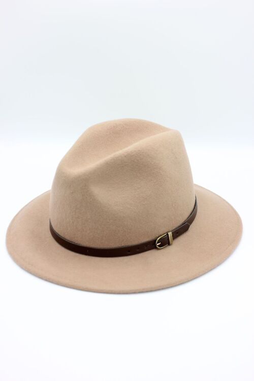 Chapeau Fedora en laine classique avec ceinture - Beige