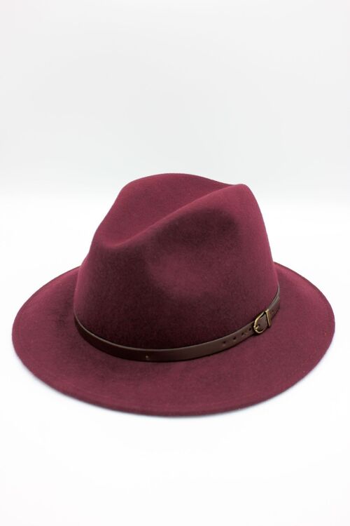 Chapeau Fedora en laine classique avec ceinture - Bordeaux