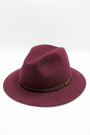 Chapeau Fedora en laine classique avec ceinture - Bordeaux 1