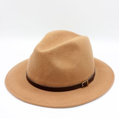 Sombrero Fedora Clásico de Lana con Cinturón - Camel