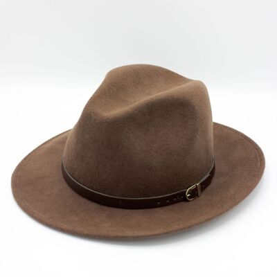 Classic Wool Fedora Hat with Belt - Castor