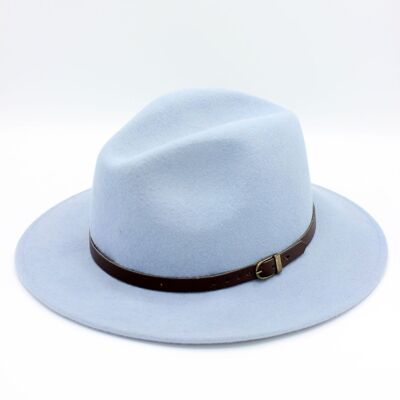 Classic Wool Fedora Hat with Belt - Celeste