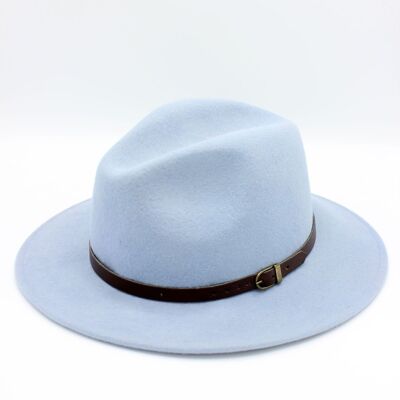 Sombrero Fedora Clásico de Lana con Cinturón - Celeste