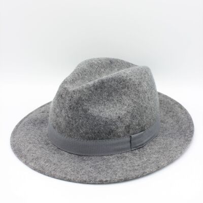 Classic Marl Wool Fedora Hat with Ribbon Light Gray