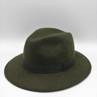 Classic Marl Wool Fedora Hat with Khaki Ribbon