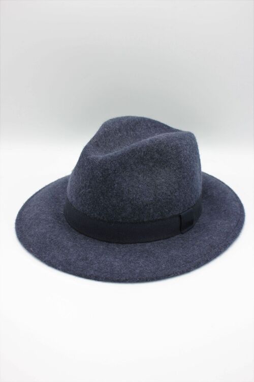 Chapeau Fedora en laine classique chiné avec ruban Marine