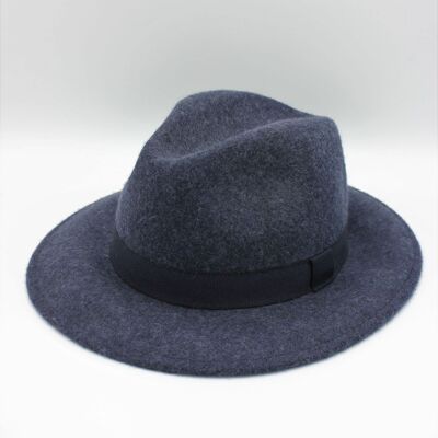 Cappello Fedora classico in lana melange con nastro blu navy