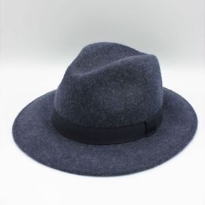 Chapeau Fedora en laine classique chiné avec ruban Marine