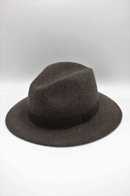 Chapeau Fedora en laine classique chiné avec ruban Marron