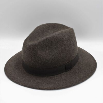 Cappello Fedora classico in lana melange con nastro marrone