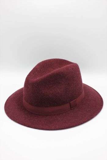 Chapeau Fedora en laine classique chiné avec ruban Bordeaux 2