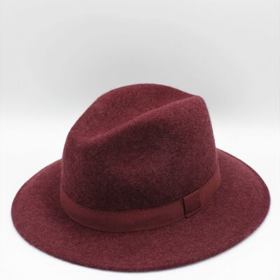 Classic Marl Wool Fedora Hat with Burgundy Ribbon