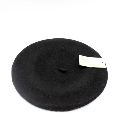 Klassische Baskenmütze aus reiner Wolle - schwarz