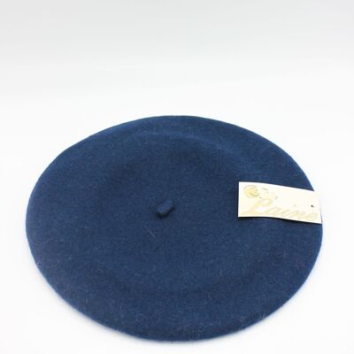 Klassische Baskenmütze aus reiner Wolle - Marineblau