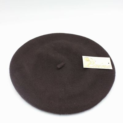 Classic beret in pure wool - Brown W-25