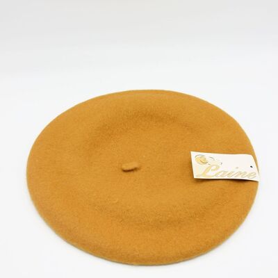 Classic beret in pure wool - Mustard
