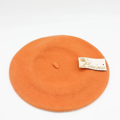 Classic beret in pure wool - Orange W-7