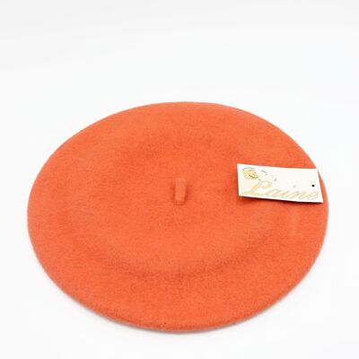 Classic beret in pure wool - Orange W-13