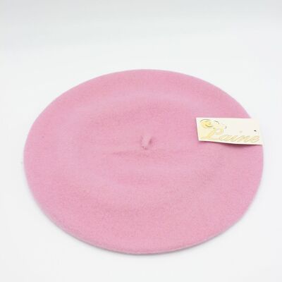 Classic beret in pure wool - Pink W-8