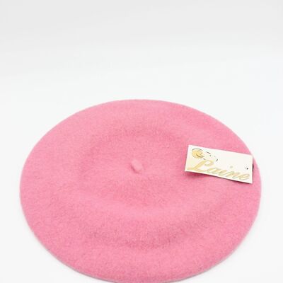 Classic beret in pure wool - Pink W-12