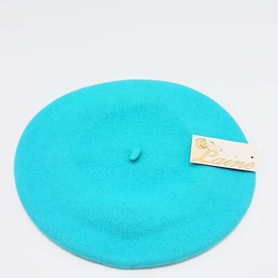 Classic beret in pure wool - Turquoise W-55
