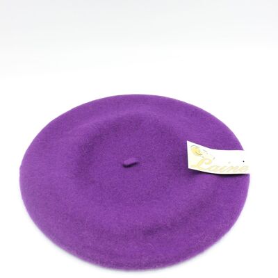 Classic beret in pure wool - Violet D.Purple