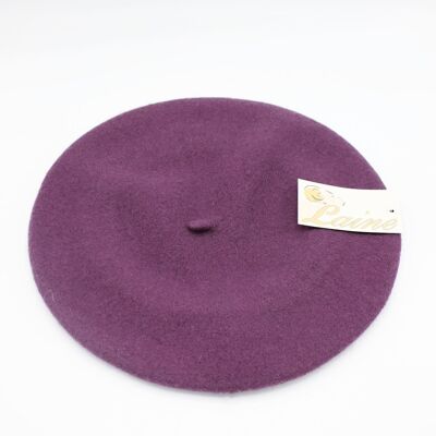 Classic beret in pure wool - Purple W-37