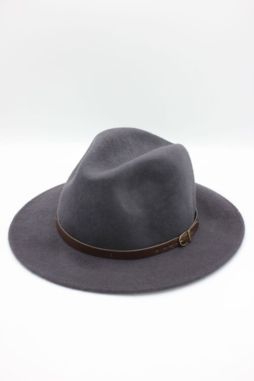 Chapeau Fedora en laine classique avec ceinture - Gris