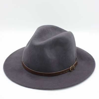 Classic Wool Fedora Hat with Belt - Gray