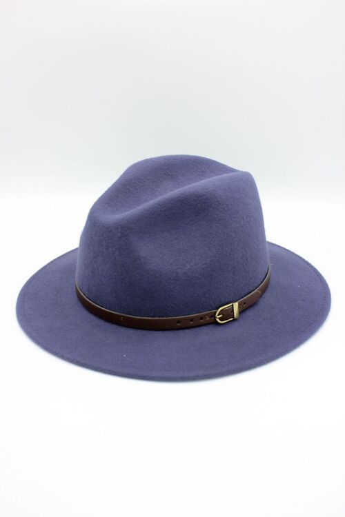 Chapeau Fedora en laine classique avec ceinture - Indigo